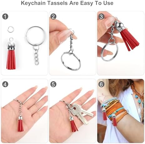 Tassels for Jewelry Making 150 Pieces Multicolor Leather Tassels Bulk 38mm Silver Cap Keychain Charms with 50pcs Jump Rings for DIY Jewelry Keychain Blanks Bracelet Crafting Supplies