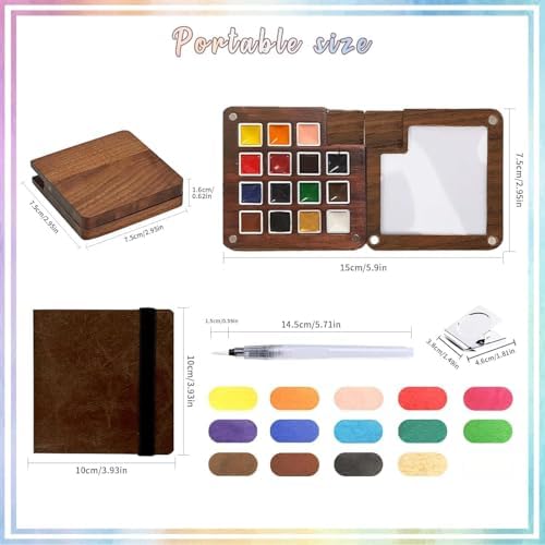 Travel Watercolor Paint Set - Pocket 15-Color Mini Kit with Sketchbook