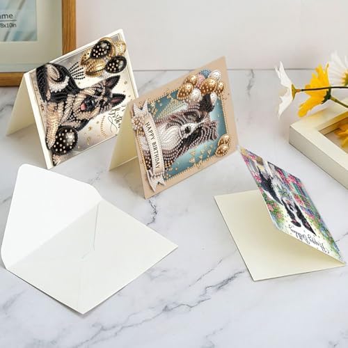 6 Packs Diamond Painting Greeting Card Kits Diamond Art Dog Laser Effect Greeting Cards Animal Special Shaped Diamond Art Greeting Card Arts Crafts for Christmas Birthday Thanksgiving Day(30x15cm)
