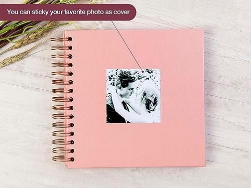 potricher 8 x 8 Inch DIY Scrapbook Album 80 Pages with Kraft Paper, Pink | Thick Kraft Paper Scrap Book Photo Albums, Memory Book for Wedding, Anniversary, Baby, Family, Travel, DIY Projects