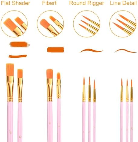 AROIC Painting Brushes Set, 10 Packs /100 Pieces, Nylon Brush Head | Suitable for Oil and Watercolor, Perfect Suit of Art Painting, Best Present for Painting, Pink