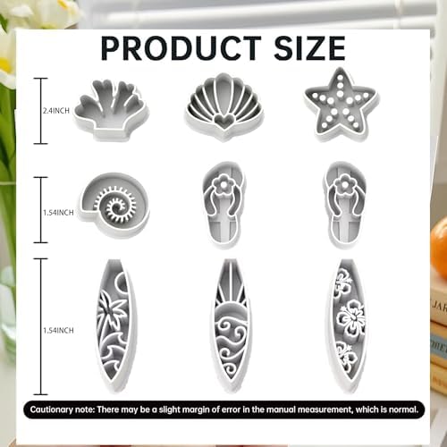 9 Pcs Summer Ocean Polymer Clay Cutters Set - Surfboard, Flip Flop & Sea Themed Clay Cutters for Polymer Clay Jewelry Making, Earring & Craft Supplies