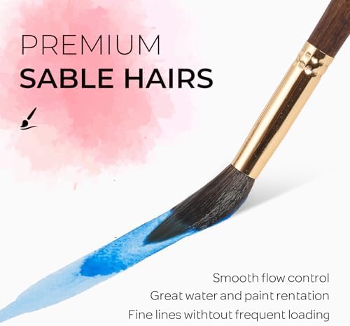 Nicpro 5 PCS Watercolor Brushes Professional, Extended Needle Point Brushes Set, Sable Paint Brushes with Synthetic Extra Long Tip for Fine Detailing - Watercolor Acrylic Gouache Inks Painting