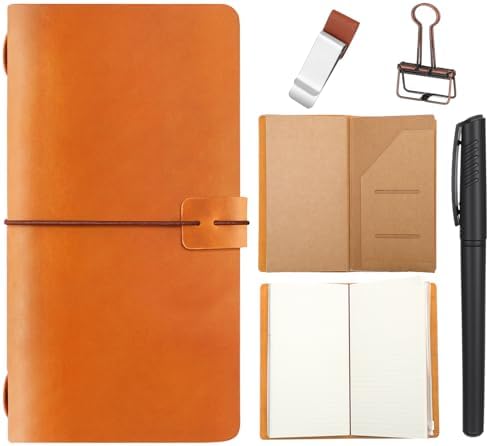 Thenshop Leather Travel Notebook 3 Inserts,Orange,Stand Size