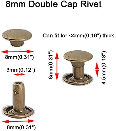 300sets Leather Rivets Double Cap Rivet Tubular Metal Studs Repairs Decoration Craft Accessories for Leather Craft Clothes Shoe Bag Belt (8mm Bronze)