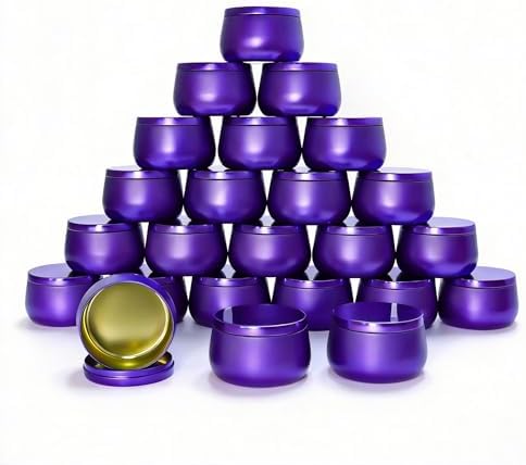 HOMAMAMOON 24 Pack 8oz Purple Candle Tins for Making Candles - Bulk Metal Candle Containers with Lids. Empty Round Candle Jars for DIY & Travel. Shatterproof & Sturdy Vessels for Small Business.