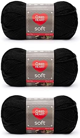 Red Heart Soft Yarn for Crocheting and Knitting, Black, 3-Pack