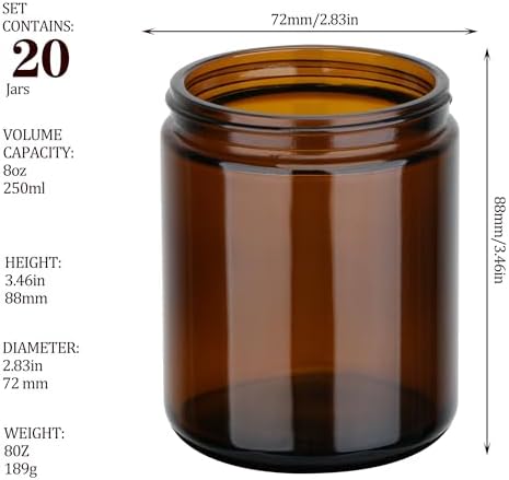 MILIVIXAY 20 Pack 8 OZ Thick Glass Dark Amber Candle Jars with Rose Gold Lids-Bulk Empty Candle Jars for Making Candles-Canning Jar for Spice, Liquid, Sample- Dishwasher Safe.
