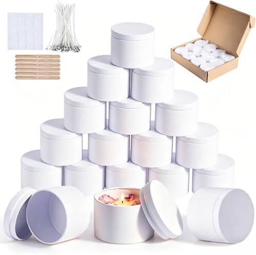 Candle Jars 4 Oz, Candle Tins with Lids, Candle Making Jars, Empty Candle Jars, Bulk Candle Containers, Metal Small Candle Jar with Lids, Candle Jars for Making Candles (White, 4oz-12pcs)