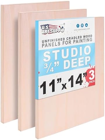 U.S. Art Supply 11" x 14" Unfinished Cradled Wood Panels for Painting