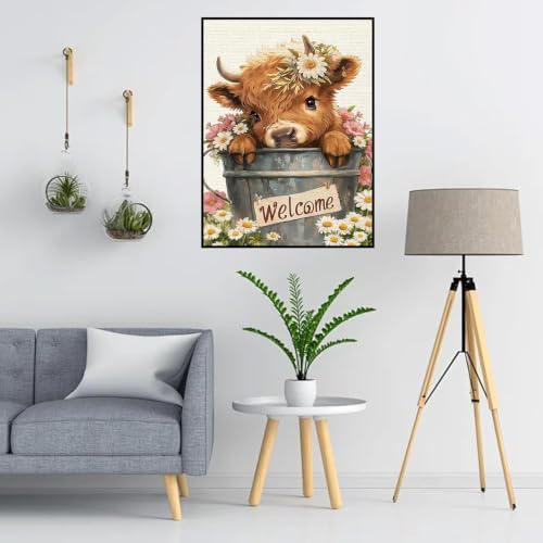 Lophomie Diamond Art Kits for Adults, 5D Cow Diamond Painting Kits 12x16 in