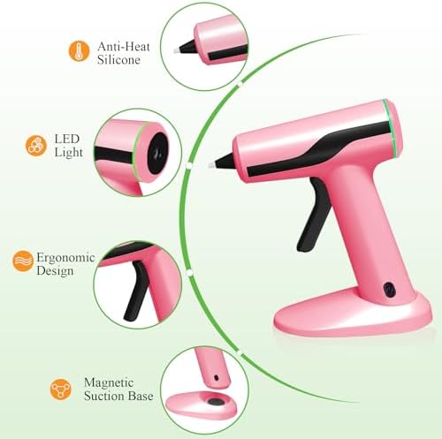 MONVICT Cordless Hot Glue Gun Kit, USB-C Rechargeable Mini Pink Glue Gun