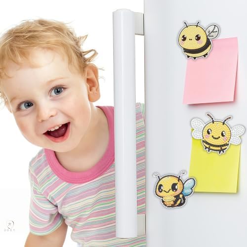 Bulerrylulu 9 Pcs Bee Diamond Painting Magnets Kits Cat Fridge Magnet Stickers Diamond Art Painting Keychains Gem Painting kit for Beginners Adults DIY Art Craft Gifts Home Decors