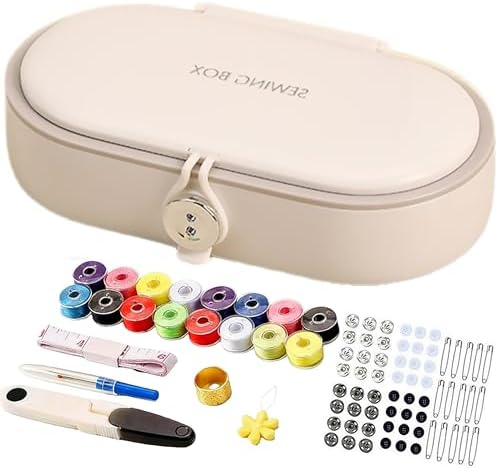 FKOG Sewing Project Kit, 135 Pcs Family Sewing Supplies Repair Kit Traveler Sewing Kit Sewing Thread Accessories DIY Sewing Supplies Organizer (White Grey)