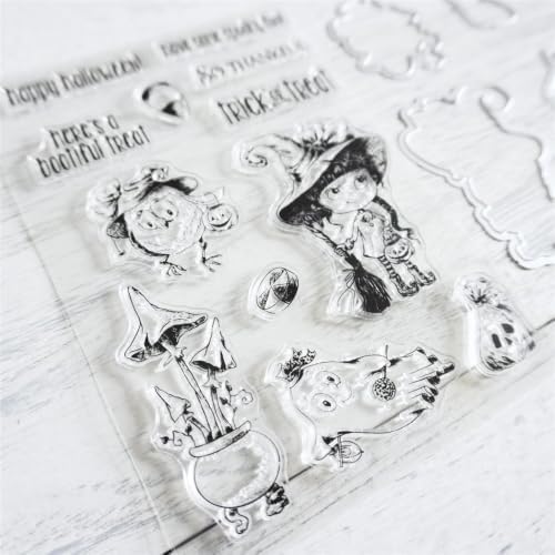 Witch Ghost Halloween Clear Stamps and Die Cuts Sets for DIY Card Making