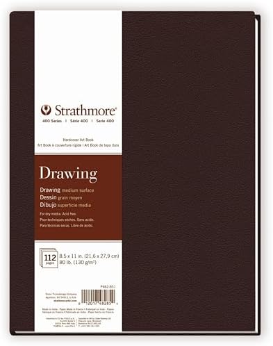 Strathmore 400 Series Drawing Paper Art Book, Matte Brown Cover, Cream White, Hardbound, 56 Sheets, 8.5x11 inch