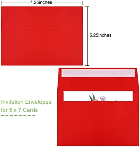100 Packs 5x7 Envelopes, A7 5x7 Envelopes for Invitations, Printable Invitation Envelopes Self Seal for Weddings, Invitations, Photos, Greeting Cards, Mailing (Red)