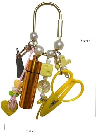 MEYAGO Needlepoint Bag Charm Tool Kit with Mini Embroidery Scissors, Needle Threader, Needle Holder Tube & Gold Keyring, Portable Embroidery Accessories for Cross Stitch Sewing DIY Crafts (Yellow)