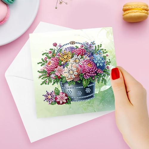 Diamond Art Cards with Envelopes–6PCS DIY Diamond Painting Greeting Cards Kit | Card Making Kit with Bling for Adults & Beginners | Birthday,Holiday & Thank You Cards (Flowers)