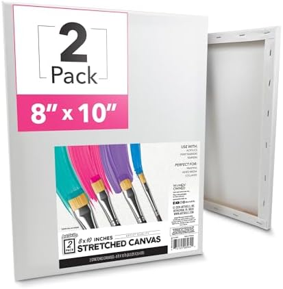 ArtSkills Stretched Canvas for Painting, 8x10 Canvas, 2-Pack Framed | Blank Canvas, Premium Wood Frame, Painting Supplies for Artists