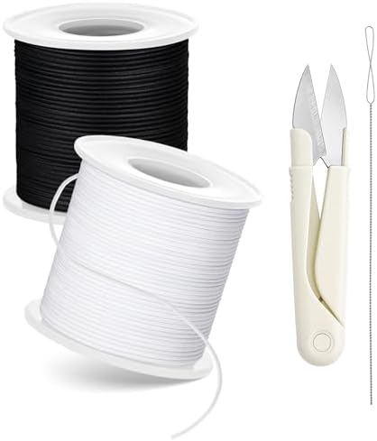 Stretchy Bracelet String Kit with Scissors & Beading Needle, 2 Rolls Elastic String for DIY Crafts, 1mm Stretchy Cord for Jewelry Making Sewing Necklace Beading, 330FT, (Black, White)