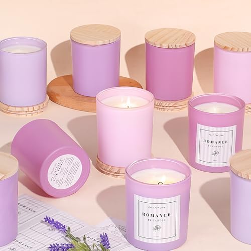 12Pcs Assorted Purple Candle Jars for Making Candles, 10oz Empty Jars with Bamboo Lids and Labels, Glass Candle Jars for Candle Making Supplies, Candle Containers for DIY Gifts