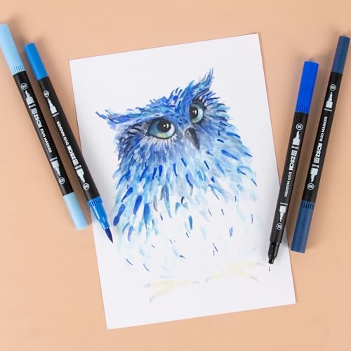 Blue Duo Tip Marker Pens, 12 Fine & Brush Tip Pen For Adult Coloring Books
