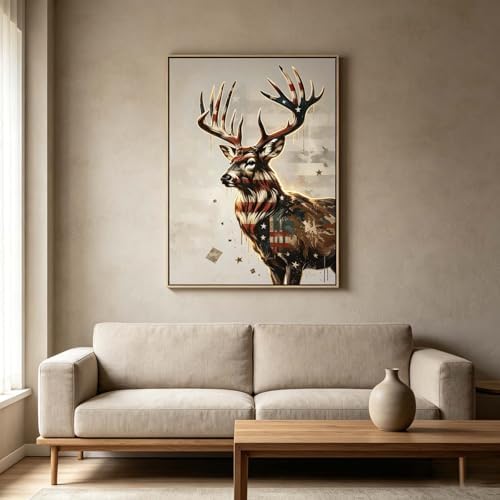 Paint by Numbers Kit for Adults - Patriotic Deer with American Flag Camo, DIY Paint by Number, Oil Painting Style Canvas, Paint by Numbers for Adults, Wall Art Decor Kit