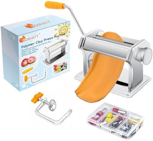 Polymer Clay Press Machine,Clay Rolling/Roller Machine,6 Thickness Options | 40 PCS Polymer Clay Cutters Mold, Stainless Steel Handmade Clay Mixers Machine, 5.91" Wide Roller for Earrings & DIY Crafts