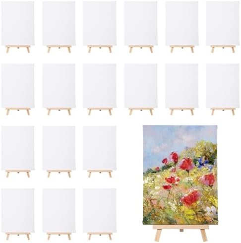 Motimind 36 Pcs 6 x 8 Mini Canvas and 8" Easel Set Bulk for Paint Party