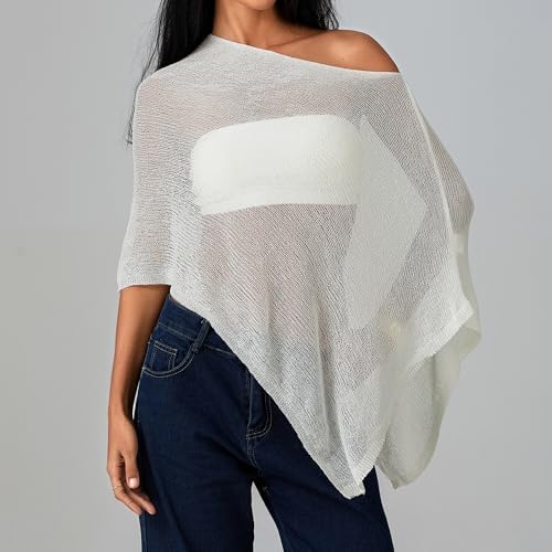 Women Sheer Poncho Shawl Top Lightweight Knit Pullover Beach Cover Up Tops