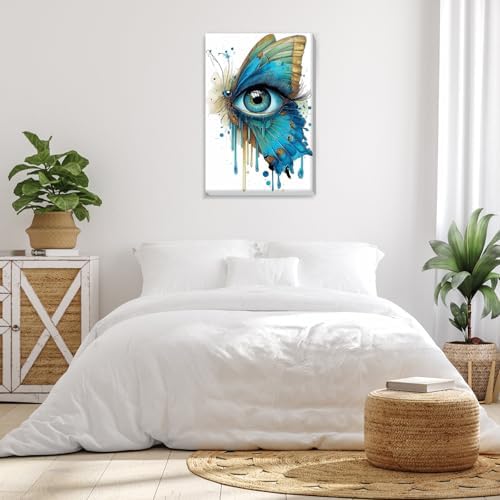 Bowetile Framed Paint by Numbers Eyes Kit for Adults, Adults' Paint-by-Number Kits on Canvas, Painting by Numbers Butterfly, Acrylic Number Painting Gifts for Home Wall Decor, 8x12in