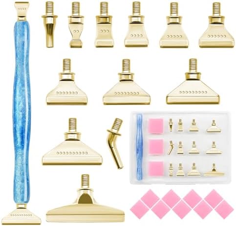 22PCS DIY Diamond Art Pen Painting Tool Set - Metal Threaded Tip Accessories Gem Resin Dotting Pen Supplies Kit (Blue Pen + 12 Tips + 9 Dotting Clay)