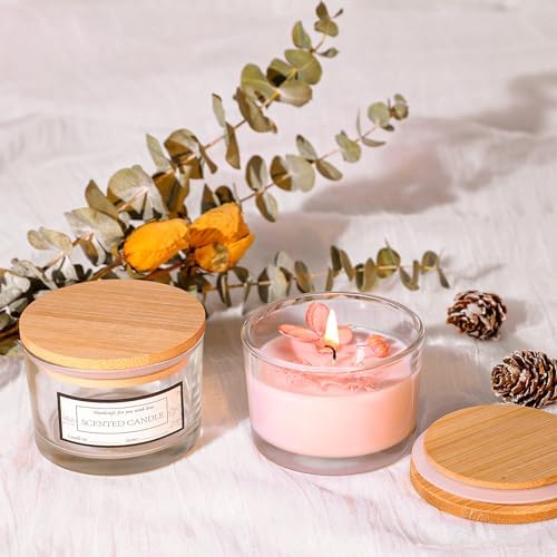 CONNOO 15 Pack 4oz Clear Glass Candle Jars with Airtight Bamboo Lids