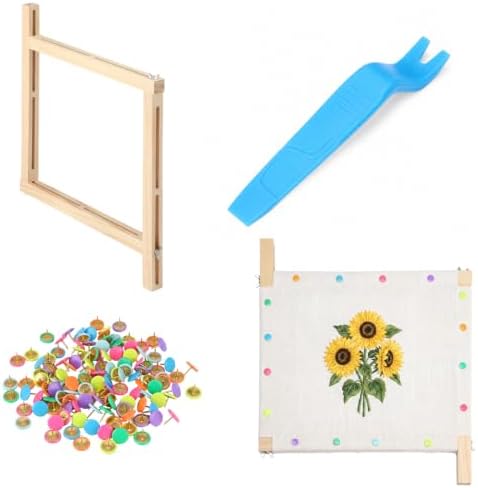 Novabright 1 Set Needlepoint Stretcher Bars for Needlework 12 Inch Adjustable Wooden Canvas Splicing Stretcher Bars with 50 Thumbtacks 1 Remover for Embroidery Stitch Frame Set Bundle with Crafts Art