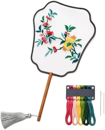 Chinese Embroidery Fan Kit, DIY Organza Fan with Pomegranate Pattern