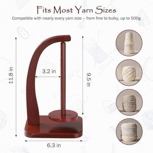 PEKER Yarn Holder Spinner for Crocheting and Knitting, Wooden Yarn Winder with Magnetic Rotation & Anti-Slip Pads, Crochet Accessories for Yarn Storage, Yarn Holder Gift for Knitting Lovers