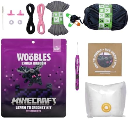 The Woobles Minecraft Crochet Kit – Beginner Crochet Kit for Adults & Kids, Easy Knitting Kit with Woobles Yarn, DIY Crafts, Crochet Animals, Minecrafts, Gift for Gamers & Crafters (Ender Dragon)