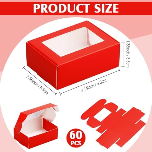 Zonon 60 Pcs Soap Boxes for Homemade Packaging, Mini Kraft Boxes with Window for Bakery Candy Soap Making Gift Packaging, 3.7x2.6x1.4 Inch (Red)