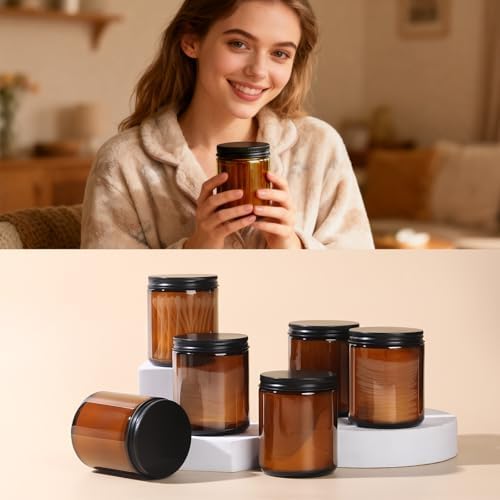 GIVAMEIHF 8oz Amber Glass Jars with Lids (3 Pack) - Empty Candle Jars for making candles,Cosmetic Jar,Amber Containers with Lids for Creams,Lotions,Spices