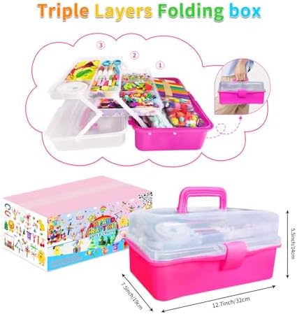 Itopstar 3000+ Kids Arts & Crafts Supplies for Girls - Ultimate Crafting Set in Portable 3-Layered Plastic Art Box - All-in-One DIY Art Supplies for Girls 8-12