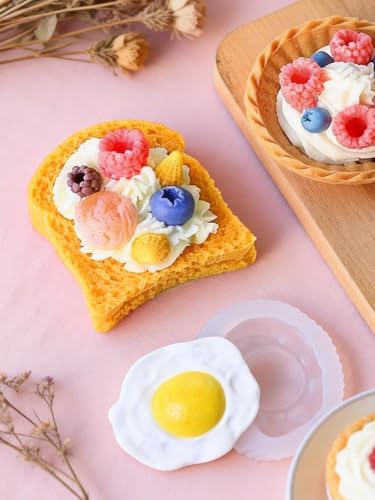3D Toast Bread Silicone Mold & Fried Egg Fondant Mold, Non-Stick Food Shape Candle Moulds for Chocolate, Resin, Soap | Cute Bread Molds for Baby Shower & Birthday Party DIY Crafts‌ (Toast)