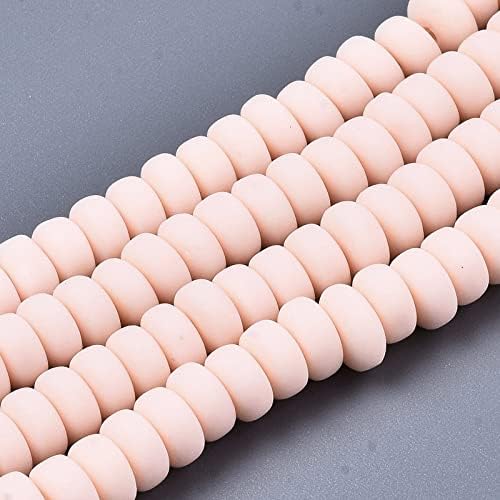 Beadthoven 10 Strands 6mm Vinyl Clay Heishi Beads Pink Bisque Rondelle Flat Round Disc Polymer Clay Beads Loose Handmade Spacers for DIY Necklace Surfer Bracelet Jewelry Making Supplies 3mm Thick