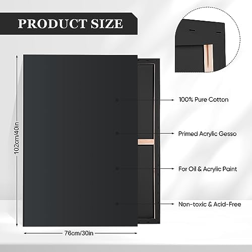 Ctosree 2 Pack Stretched Canvas for Painting, Large Black Cotton Art Large Triple Primed Profile Blank Canvases for Watercolor Acrylics Oil Painting(30 x 40 Inch)