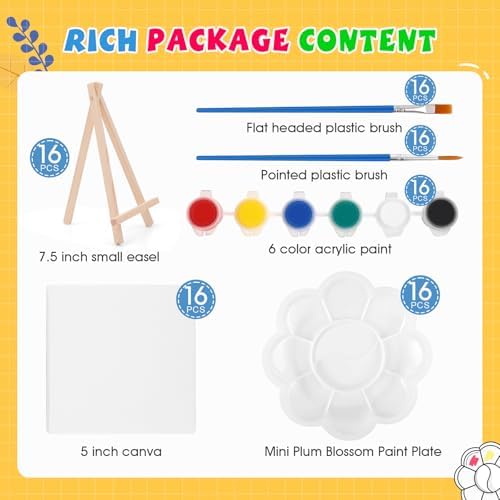 ESRICH 16 Set Mini Acrylic Paint Kit, 5in Mini Canvas with 7.5in Easel