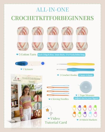 Aeelike Crochet Kit for Adults,Women Crochet Top Beach,Gradient Cotton Yarn