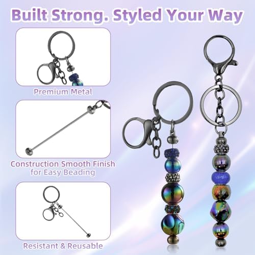 28 Pcs Beadable Keychain Bars - Keychain Making Kit Bulk - Metal Beaded Keychains for Crafting - Diy Key Chain Supplies - Blank Keychains Bars for Beads - Beadable Items (Grey)