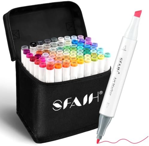 SFAIH 72 Alcohol Markers for Relaxing Coloring, Dual Fine & Chisel Art Set | Stress Relief & Self-Care, Quick-Dry, No Bleed, Blendable, Adult Coloring, Mandalas, Patterns, Premium Case, Gift-Ready