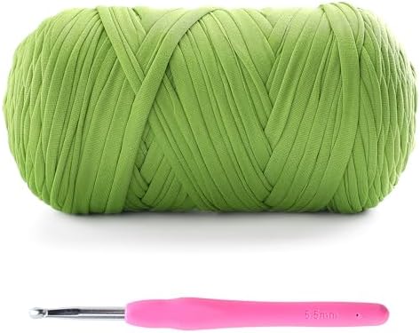 Tshirt Yarn for Crochet - 400 g/130 yds T Shirt Yarn for Crocheting Bags/Baskets/Home Decor - Soft Elastic Fabric T-Shirt Yarn with 1 Crochet Hook (1, Autumn Green)