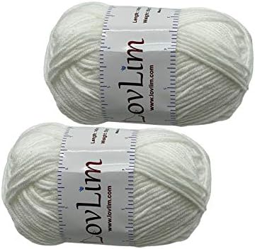 Yarn Pack, 2 skeins of 50g Each, Soft Cotton Yarn for Crochet and Knitting, Craft DK Amigurumi Yarn (White)